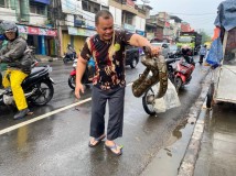 Hujan Deras, Ular Sanca Batik Keluar dari Dalam Gorong-Gorong Jalan Surkencana, Cibadak, Sukabumi