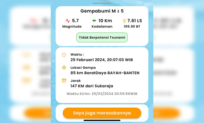 Gempa Bumi Magnitudo 5.7 Guncang Sukabumi, BMKG: Tidak Berpotensi Tsunami