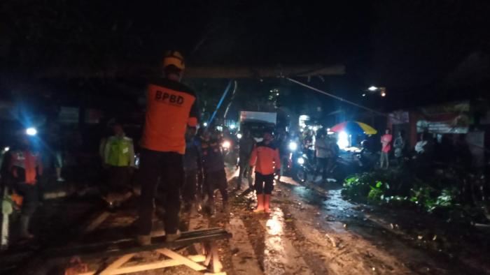 Pohon Tumbang di Depan Pasar Pangleseran Sukabumi, Akses Lalu Lintas Sempat Lumpuh